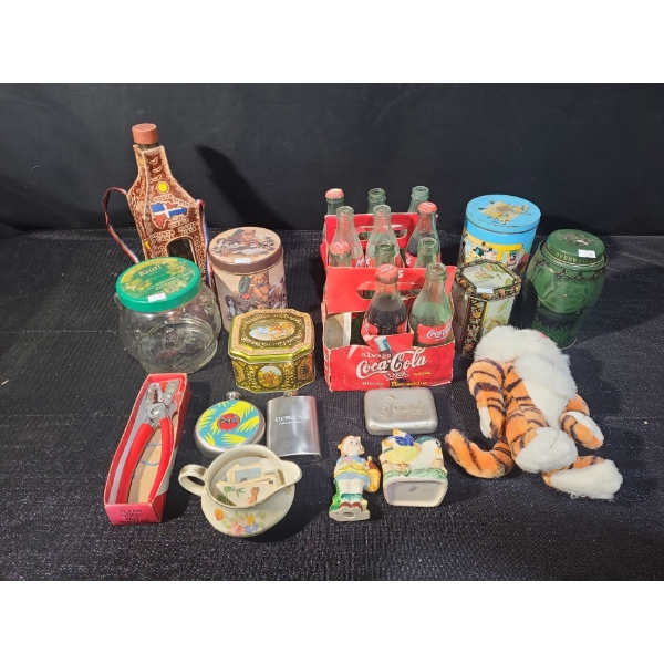 Leather Holder 8 T,  Coca Cola Bottles, Looney Tunes Tin 4.5" Base, 6.5 T, Esso Plush 9 T and More!