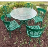 Green Outdoor Patio Set, Solid Metal, Glass Broken - Table is 40W, 28T
