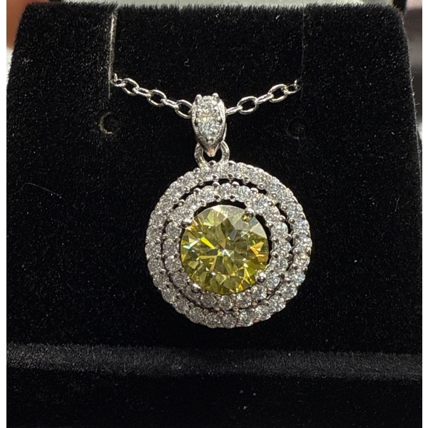 1ct TW GRA Certified Round Brilliant Cut Moissanite with 52 Round CZ set in 925 Silver Pendant