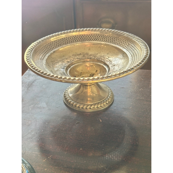 Antique Stamped Sterling Pedestal Dish / Compote w/ Reticulated Rim 8X5
