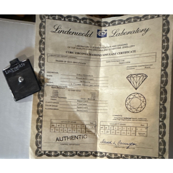Vintage Top Quality 58 Facet Cubic Zirconia w/ Paperwork