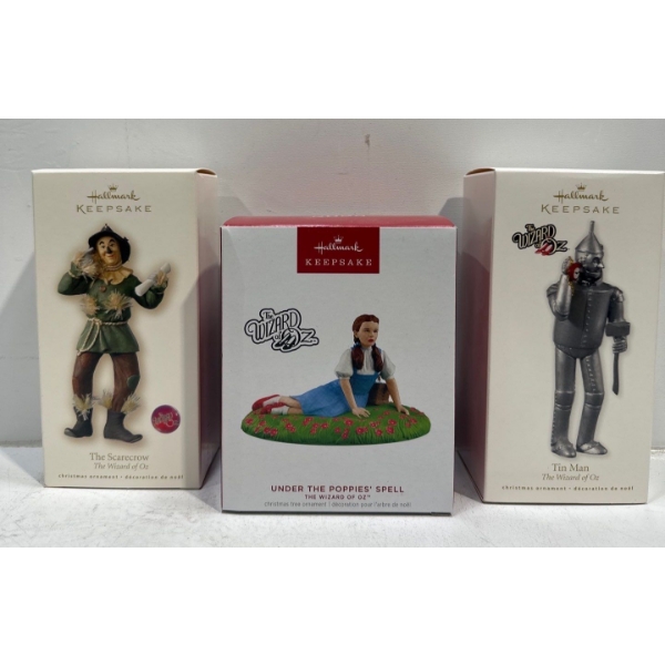Wizard of Oz- The Scarecrow, Under Poppies' Spell, Tin Man Hallmark Ornaments