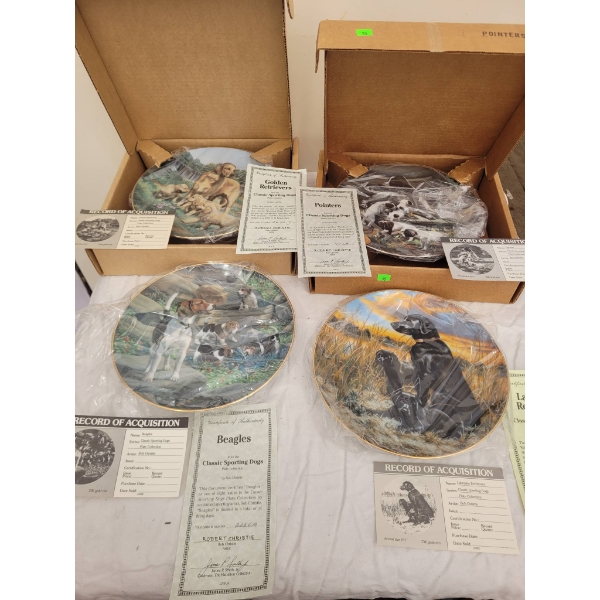 Four Collector Plates Featuring Sporting Dog Breeds by Robert Christie