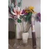 Image 1 : Tall Glass Vase 31 T, Beige Ceramic Vase16 T  w/ Artificial Flowers 41 T, Sunflowers/ Gerbera 39 T 