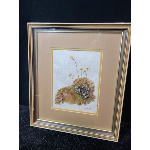 Untitled Dried and Dyed Wild Flowers, Artist: Mary Koonookoochook, Framed Under Glass 12 X 13.5