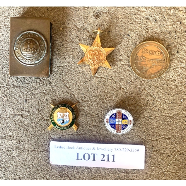 1939-1945 Star WW2 Campaign Medal, Trench Made Match Safe, 1 Florin Pin & Bavarian Marksmanship Pin