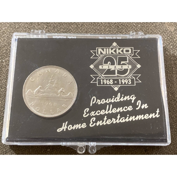 1968 Canadian Dollar Encased in Nikko 25th Anniversary Presentation Acrylic