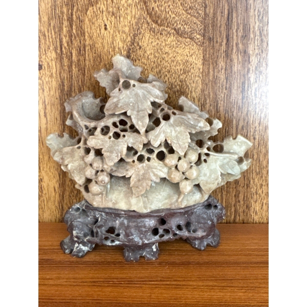 Soapstone Grapevine Sculpture On Rosewood Base 6L - Metamorphic Stone 