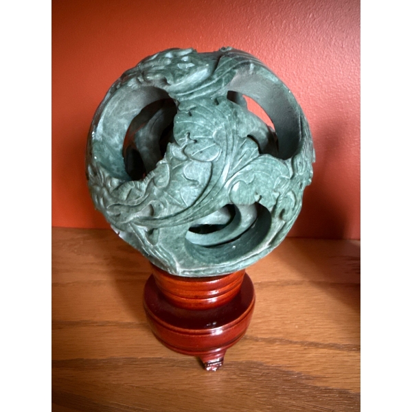 Jade Art Puzzle Ball (Damage Inside, Ball is 4 In Wide) 