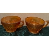 Image 2 : Iris Herring Bone Plate & Anniversary Tea Cups Marigold Carnival Glass  (Jeanette Glass Co)