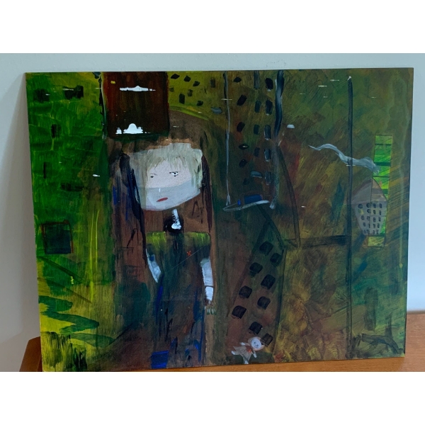 Lauri Ansell Woman On Green Oil On Board  16 x 20