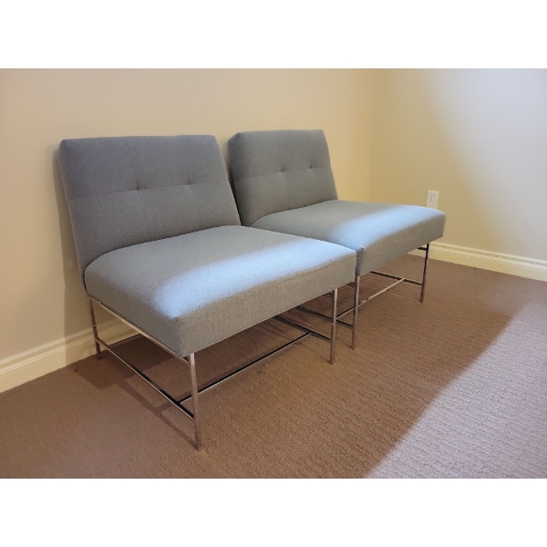 Modern Mid Century Inspired Accent Chairs - Chrome w/ Pastel Blue Upholstery 28x33x25 