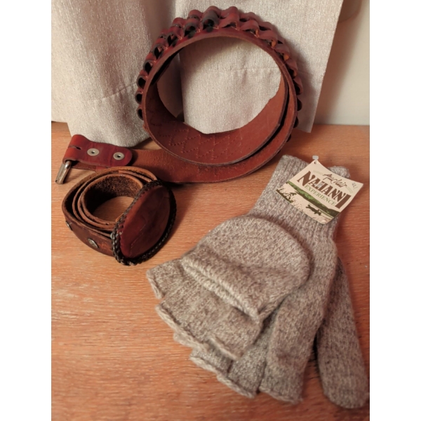 Outdoor Survivalist Essentials - New Woolen Convertible Gloves/Mitts Genuine Leather Hunting Belt  