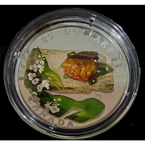 2015 $20 Venetian Glass Turtle with Broadleaf Arrowhead Flower - 99.9% Fine Silver Coin - #1