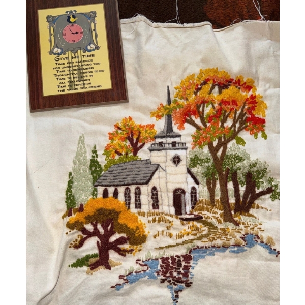 'Little Church By The Lake' Vintage Crewel Embroidery From Creative Circle & More