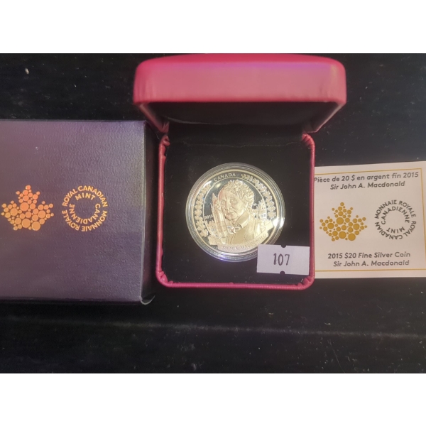 RCM 2015 Sir John A. MacDonald Fine Silver 99.99 Coin 31.39g