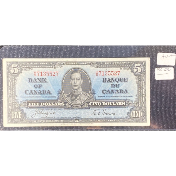 1937 Au+ Canadian Five Dollar Bill