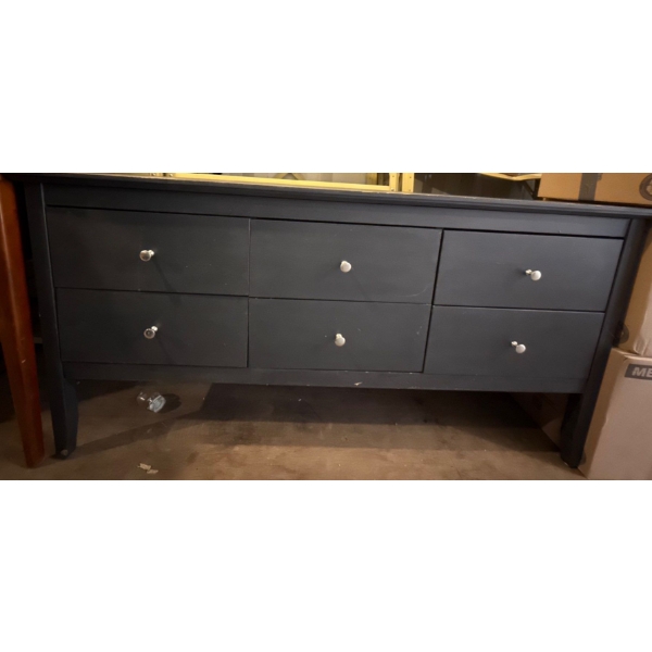 Black Side Table w/ Drawers - 59W, 18D, 30T 