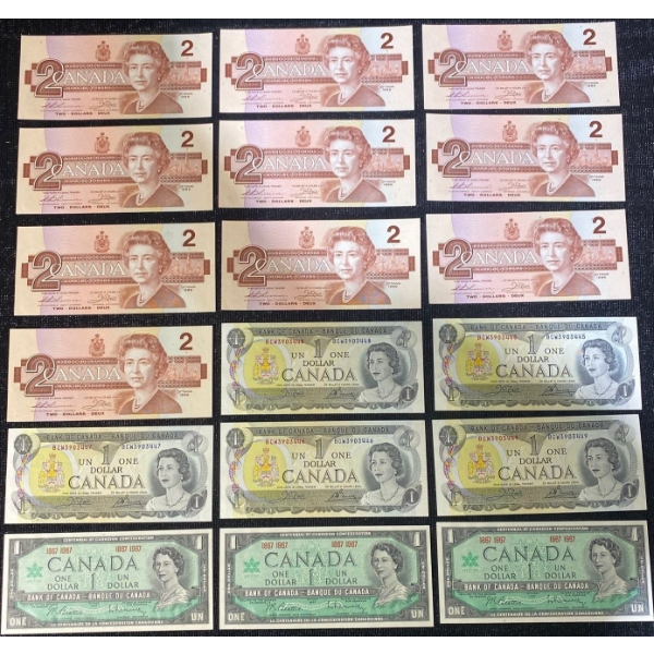 Canadian $1 & $2 Bills