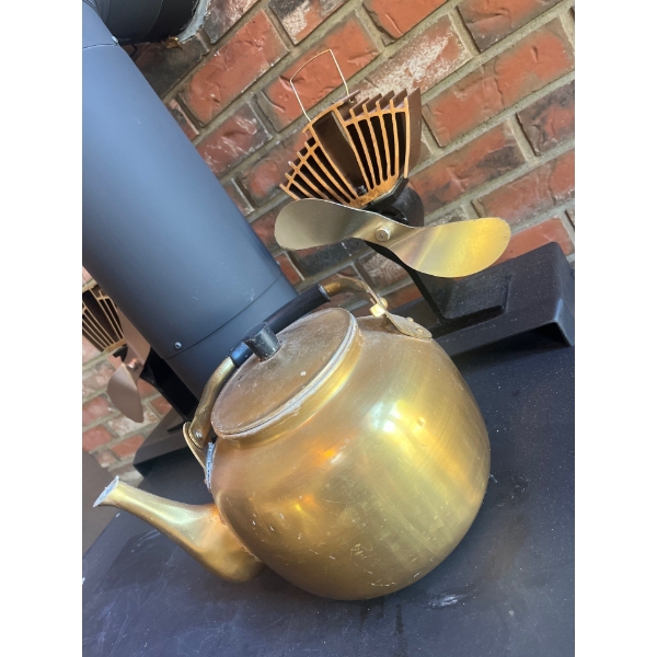 ECOFAN For Your Wood Burning Stove & Heater Classic Style Heat Powered With Brass Kettle & Weaved Th