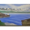 Image 3 : Landscape Painting A Lighthouse Set Against A Backdrop Of Mountains And A Blue Body Of Water 15''*12