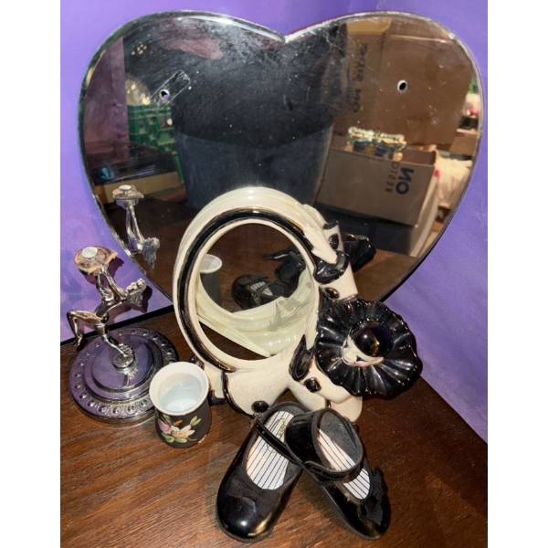 Vintage Collectible Bundle- Mirror, Frame, Vase & Baby Shoes