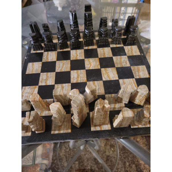 Mayan Stone Chess Set 13" Long 