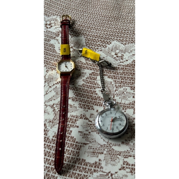 Set of Caravelle Clip on Watch with Lorus Ladies Watch with Red Leather Strap 