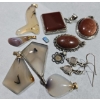 Image 1 : Polished Golden Sandstone + Agate Stone Pendants With Gold Plated Clasps + 925 Settings