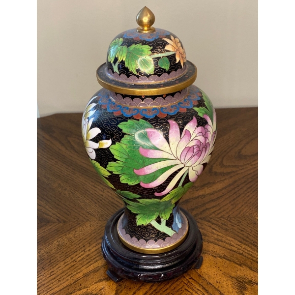 Cloisonne Urn 9T On Redwood Base