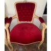 Image 2 : 2 PCS. Neo Baroque Red Velvet Parlor Chairs 34T ( One Is Slightly Deflated )