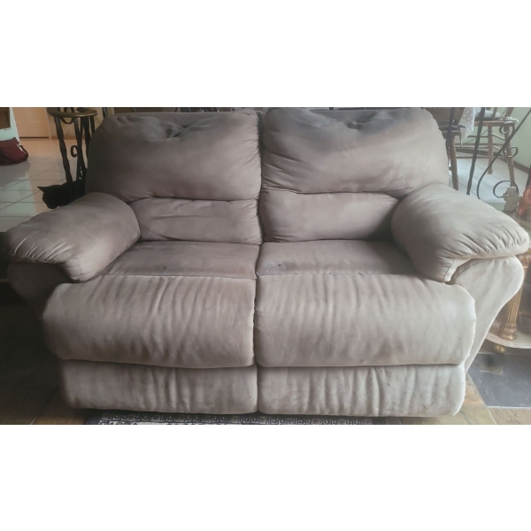 Vintage Reclining Suede Couch  from Leon's - 64W, 38D, 36T