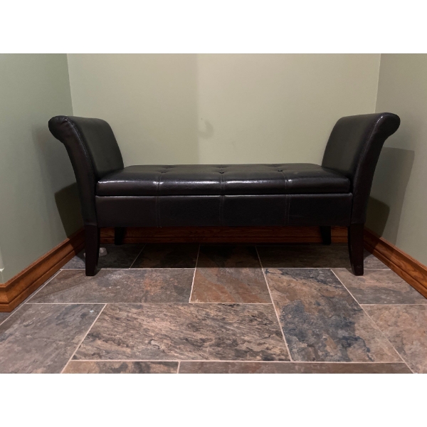 Front Entry Bench Black Leather L 52 W 17 H 26 