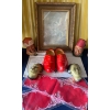 Image 1 : Boss Head Wall Art Holland Dutch Red Wooden Slippers, Doilys & Framed Portrait of a Man