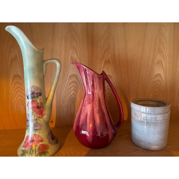 Assortment Of Vintage Glass Vases Hand Crafted & Painted 13" Tall (Tallest)