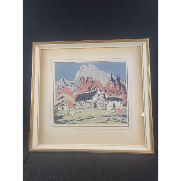 Cabin in the Mountains Painting (19" x 20"  Inches Before Frame)