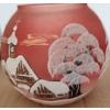 Image 7 : Trio of Snowmen 4 W, 5.5 T, Wooden Vase 4" Top, 11 T, Red Glass "Santa" 5 T, Winter Scene Glass 6 T