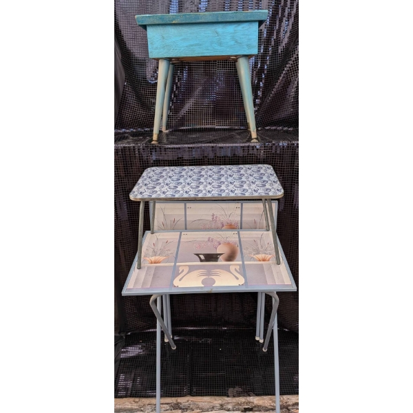 80s TV Trays, Pop-Up Table, and Small Painted Side Table