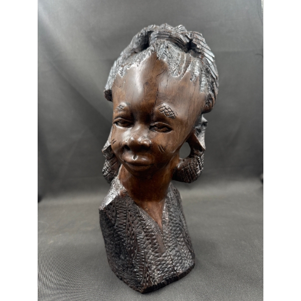 African Hand Carved Ebony Female Bust 13T