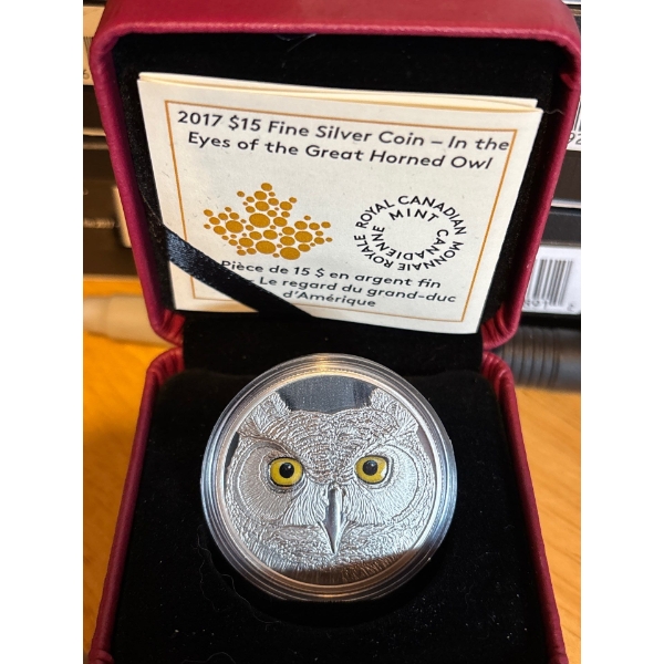 2017 $15 In the Eyes of the Great Horned Owl - Pure Silver Coin