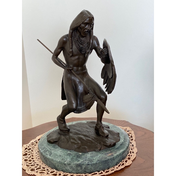 Karl Auba Bronze 13T First Nations Warrior on Marble Base