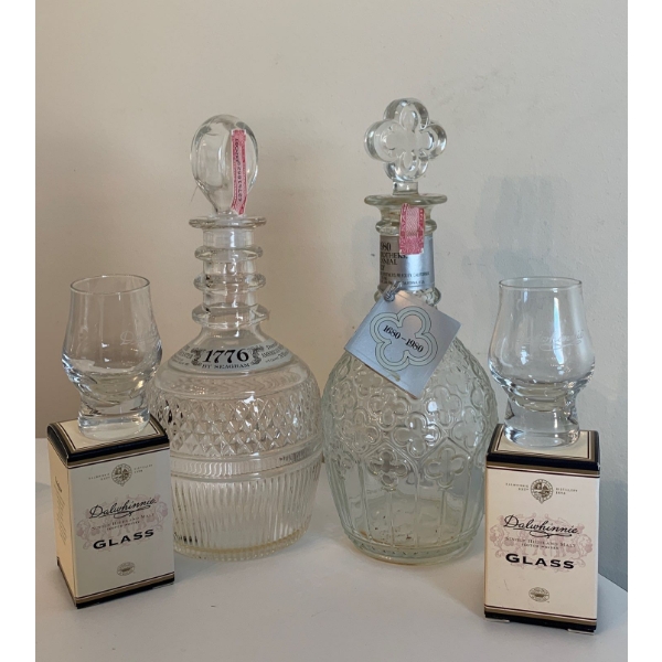 Tiffany Liquor Decantors w/ Two Dalwhinnie Sifter Glasses