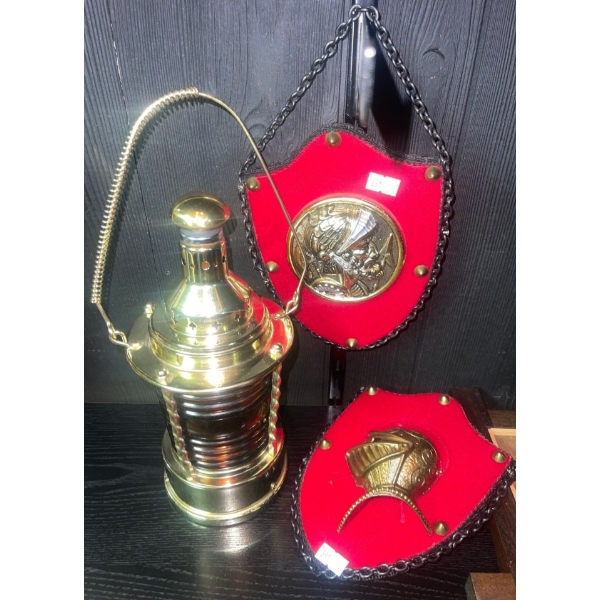 Unique Nautical Decanter w/ Velvet & Brass Knight Code of Arms Emblem 