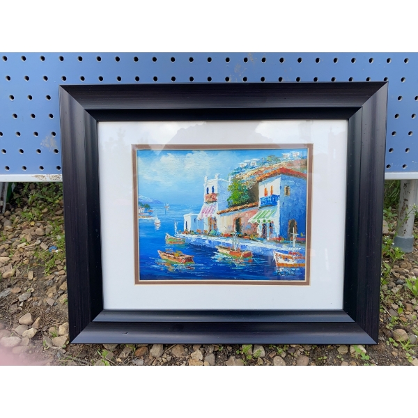 Framed Harbour Scene Print With Mat