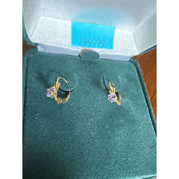 Yellow Gold 14K Stamped Earrings Blue/Purple Stones, Weighs 0.84g 