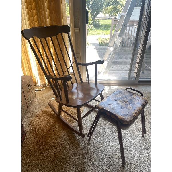 Antique Oak Rocking Chair & Foot Stool