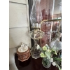 Image 1 : Vintage glass oil lamp, likely identifiable as a "Mayflower" model, characterized by hexagonal glass