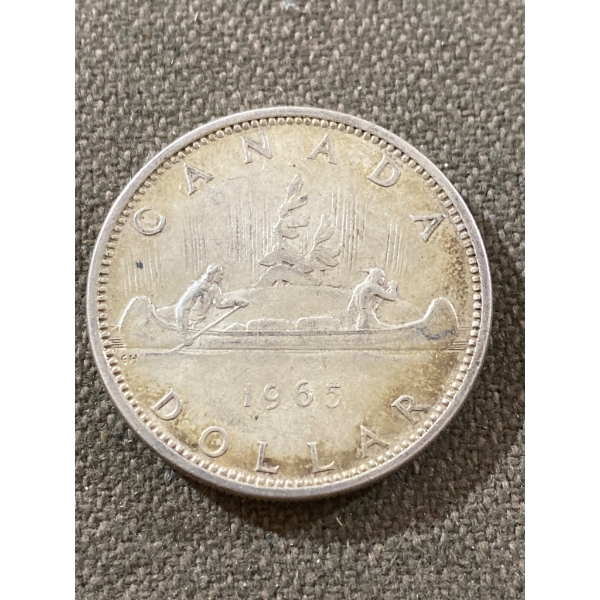 1955 Canada Silver Dollar Coin Featuring Canoe and Queen Elizabeth II Portrait