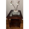 Image 2 : Mahogany Glass Top Multi Tiered End Table 24x25x25  w/ Vintage 2 Light Lamp 