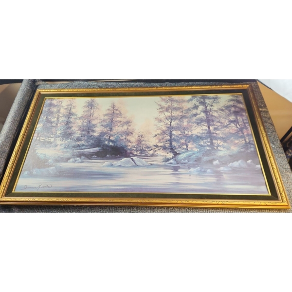 Framed Lithograph of the Painting "Serene Forest & Lake Scene" by James Mastic ( 53 H x 28 W )